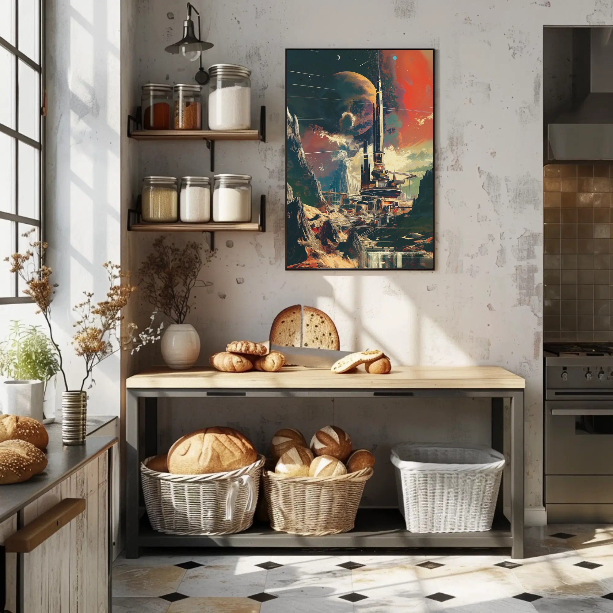 Futuristic Sci-Fi Cityscape with Extraterrestrial Backdrop Futuristic Sci-Fi Poster PosterGoat