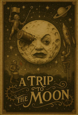 Futuristic Sci-Fi Moon Poster with Whimsical Design PosterGoat
