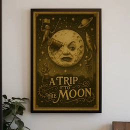 Futuristic Sci-Fi Moon Poster with Whimsical Design PosterGoat