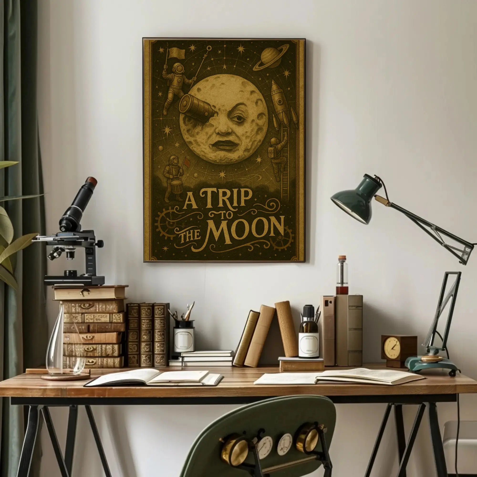 Futuristic Sci-Fi Moon Poster with Whimsical Design PosterGoat