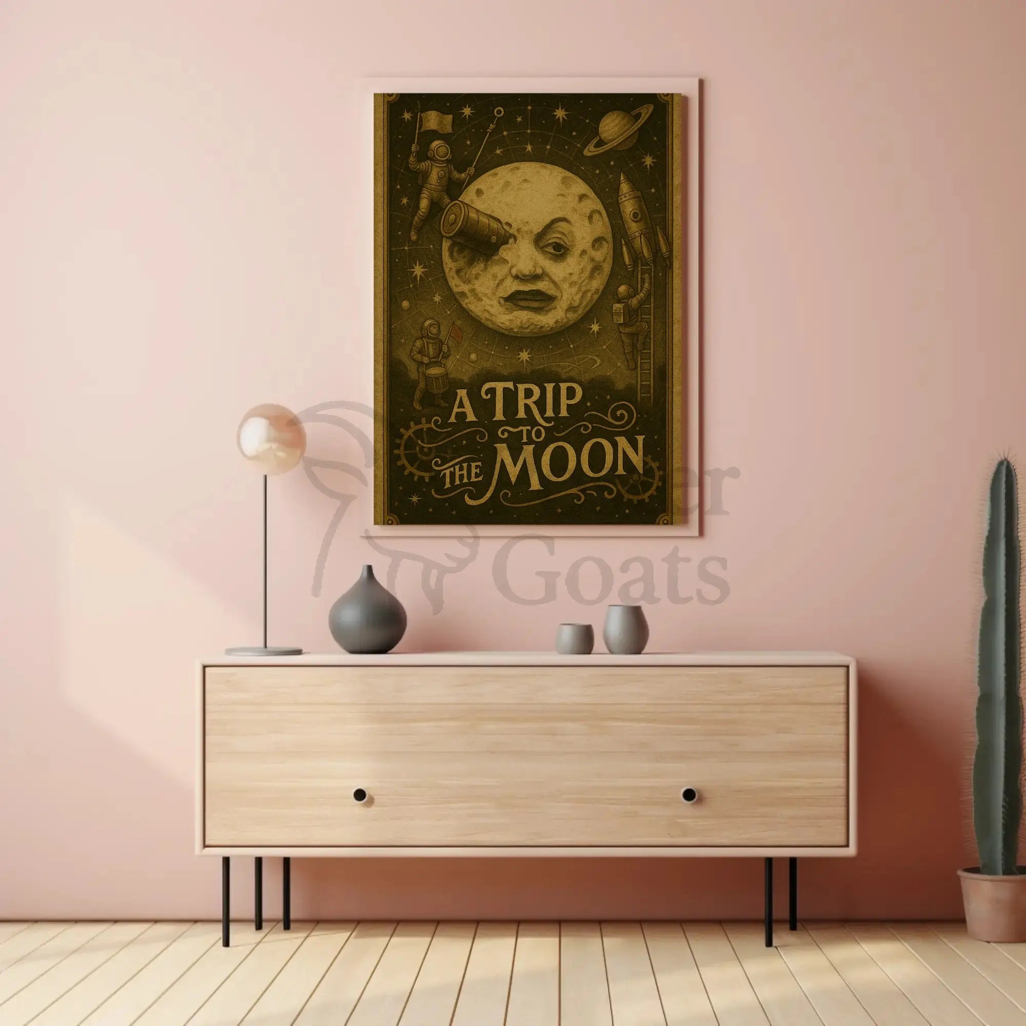 Futuristic Sci-Fi Moon Poster with Whimsical Design PosterGoat