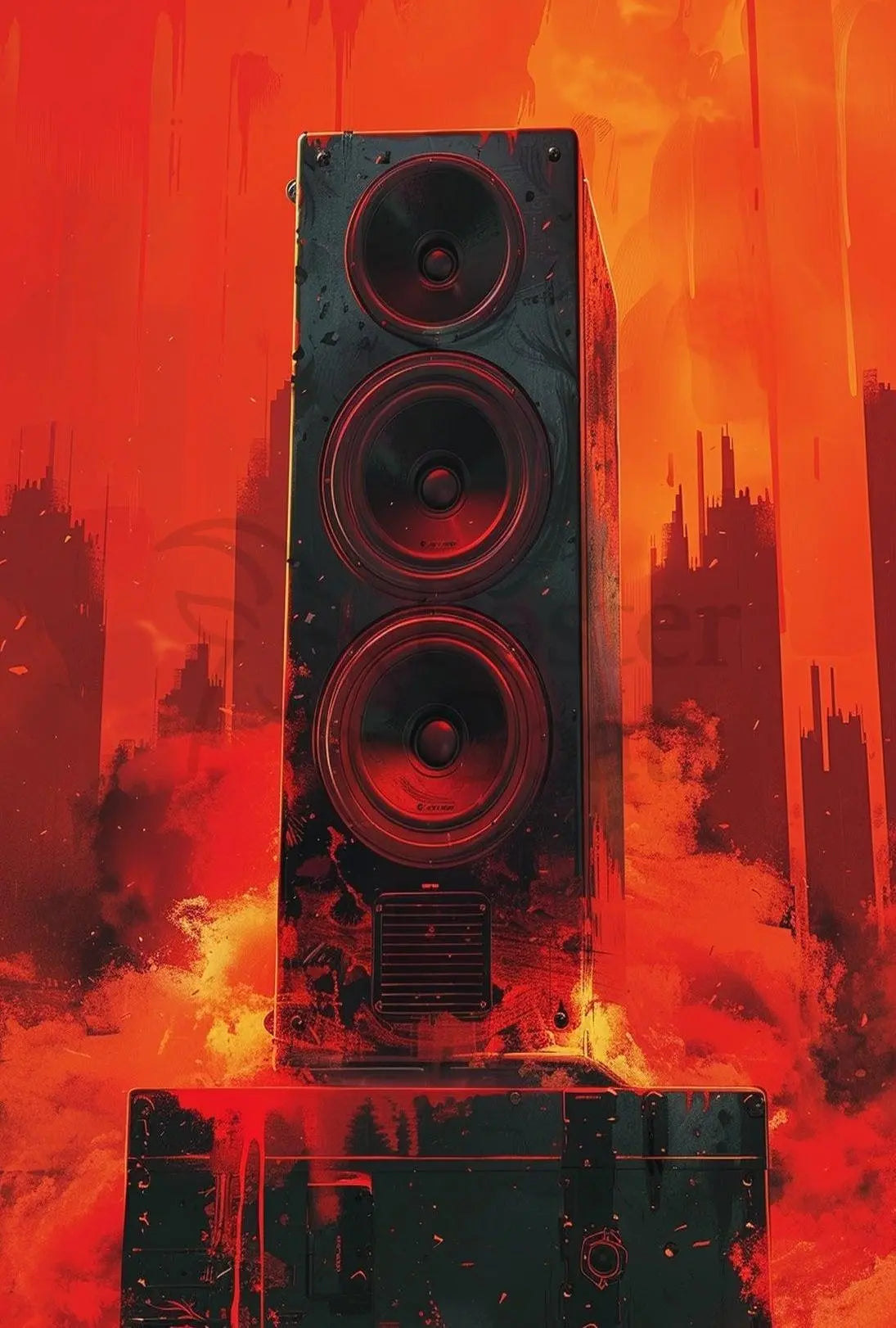 Futuristic Soundscape Poster Featuring Dynamic Speaker Art PosterGoat