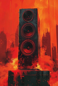 Futuristic Soundscape Poster Featuring Dynamic Speaker Art PosterGoat