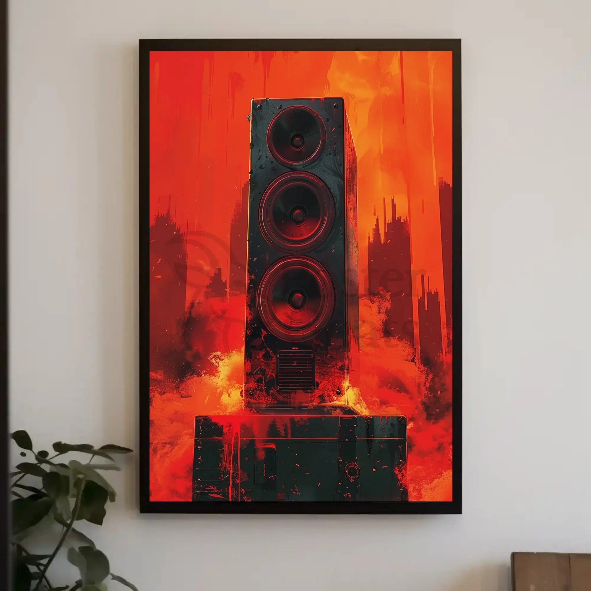 Futuristic Soundscape Poster Featuring Dynamic Speaker Art PosterGoat
