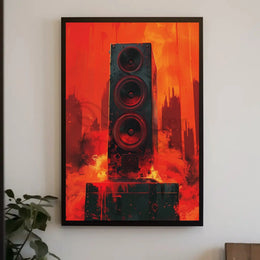 Futuristic Soundscape Poster Featuring Dynamic Speaker Art PosterGoat
