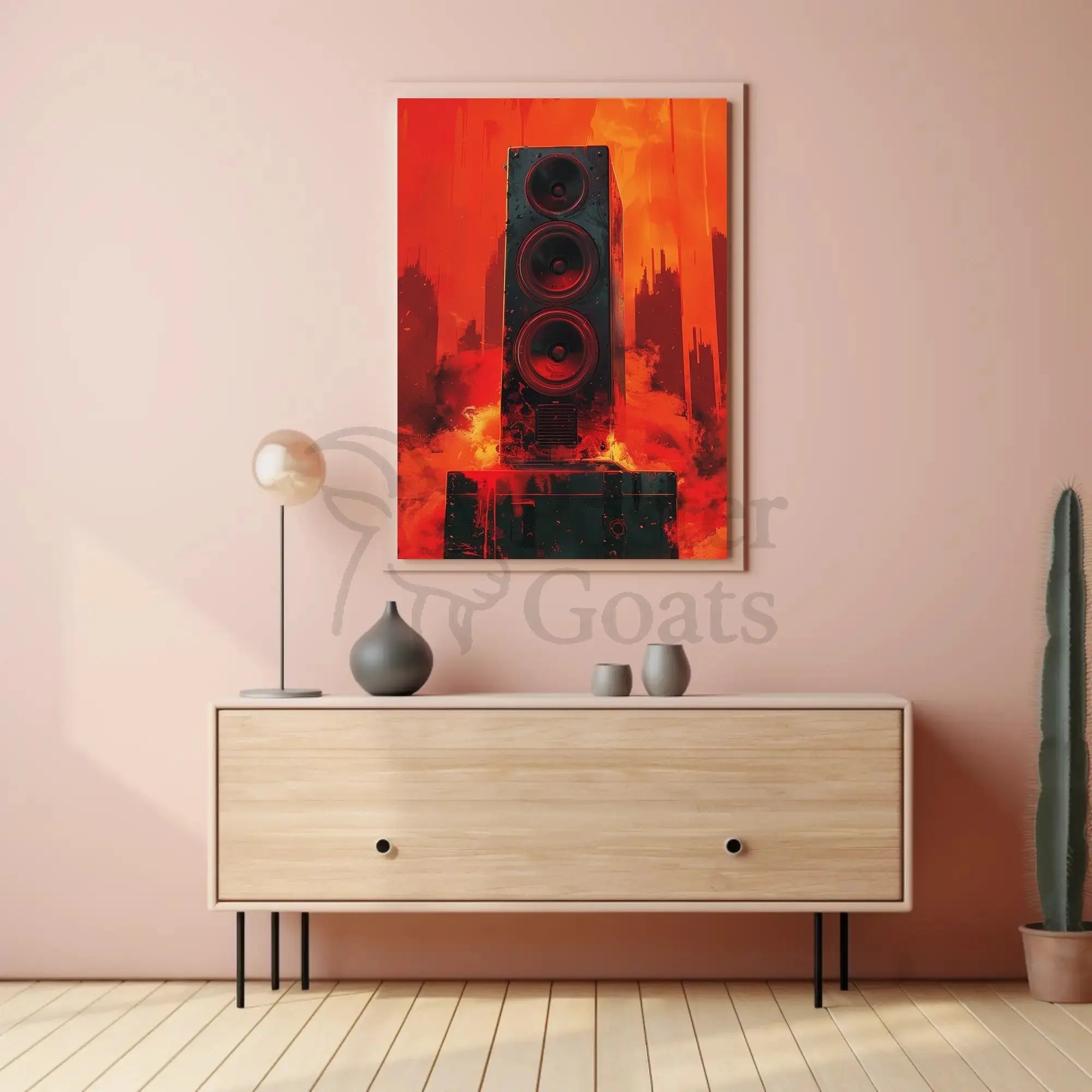Futuristic Soundscape Poster Featuring Dynamic Speaker Art PosterGoat