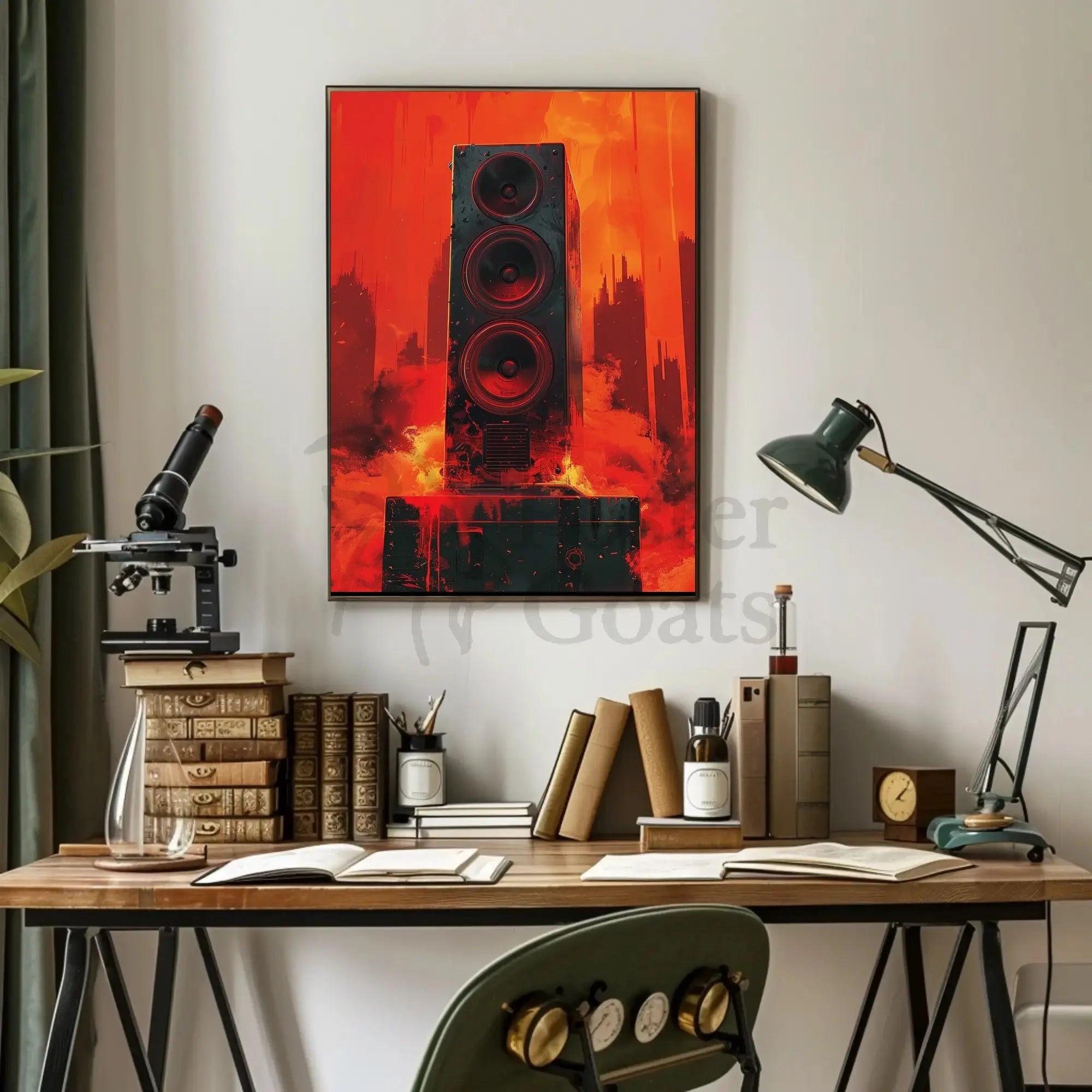 Futuristic Soundscape Poster Featuring Dynamic Speaker Art PosterGoat