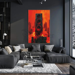 Futuristic Soundscape Poster Featuring Dynamic Speaker Art PosterGoat