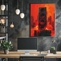 Futuristic Soundscape Poster Featuring Dynamic Speaker Art PosterGoat