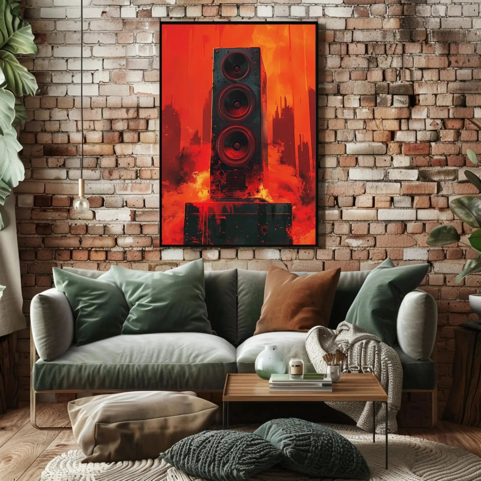 Futuristic Soundscape Poster Featuring Dynamic Speaker Art PosterGoat