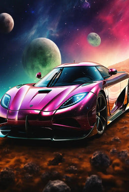 Futuristic Sports Car Outer Space Sci-Fi Poster PosterGoat