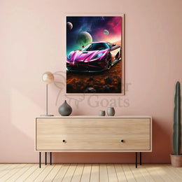 Futuristic Sports Car Outer Space Sci-Fi Poster PosterGoat