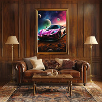 Futuristic Sports Car Outer Space Sci-Fi Poster PosterGoat