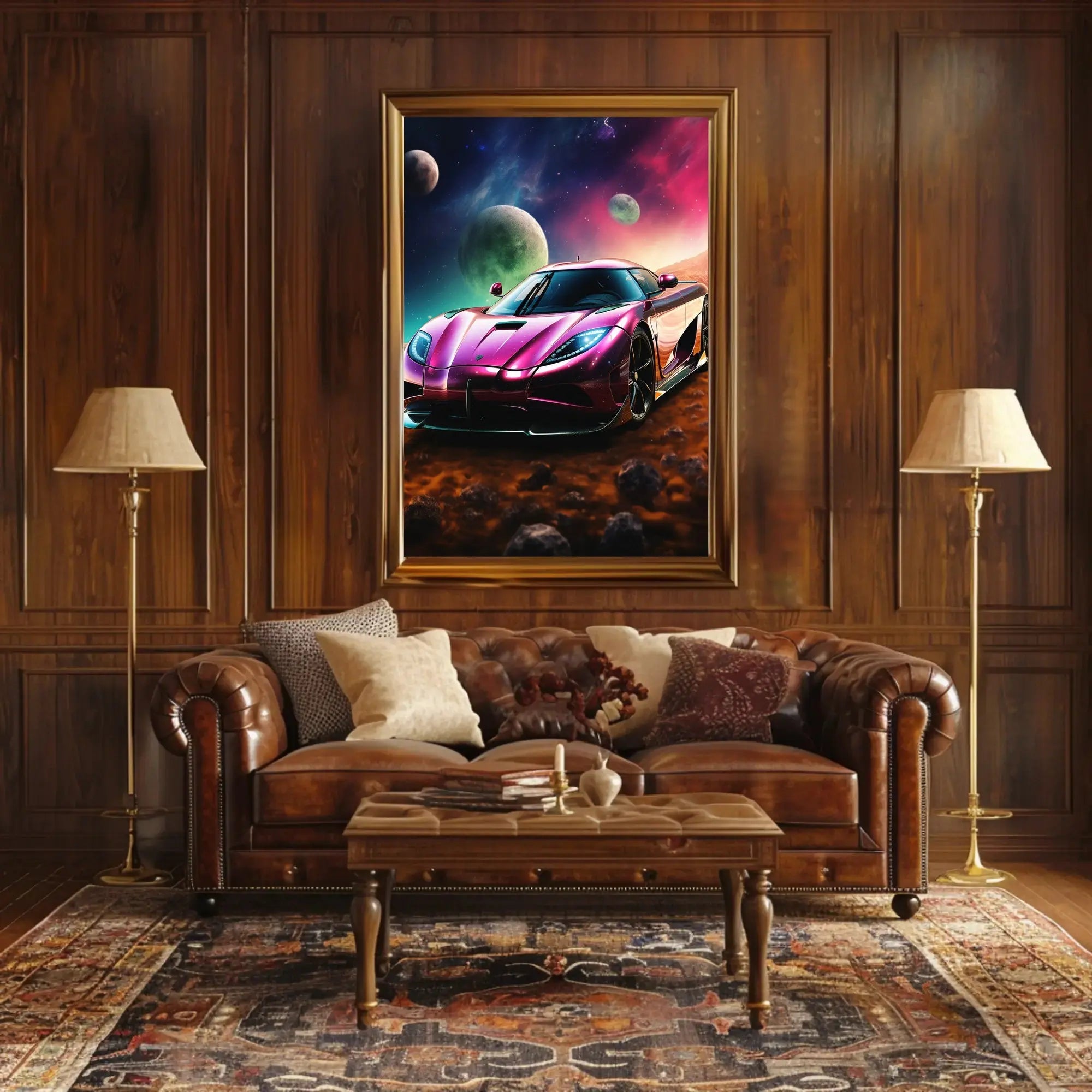 Futuristic Sports Car Outer Space Sci-Fi Poster PosterGoat