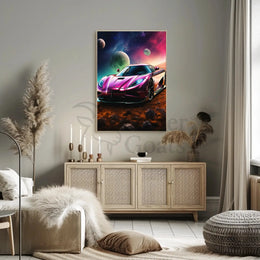 Futuristic Sports Car Outer Space Sci-Fi Poster PosterGoat