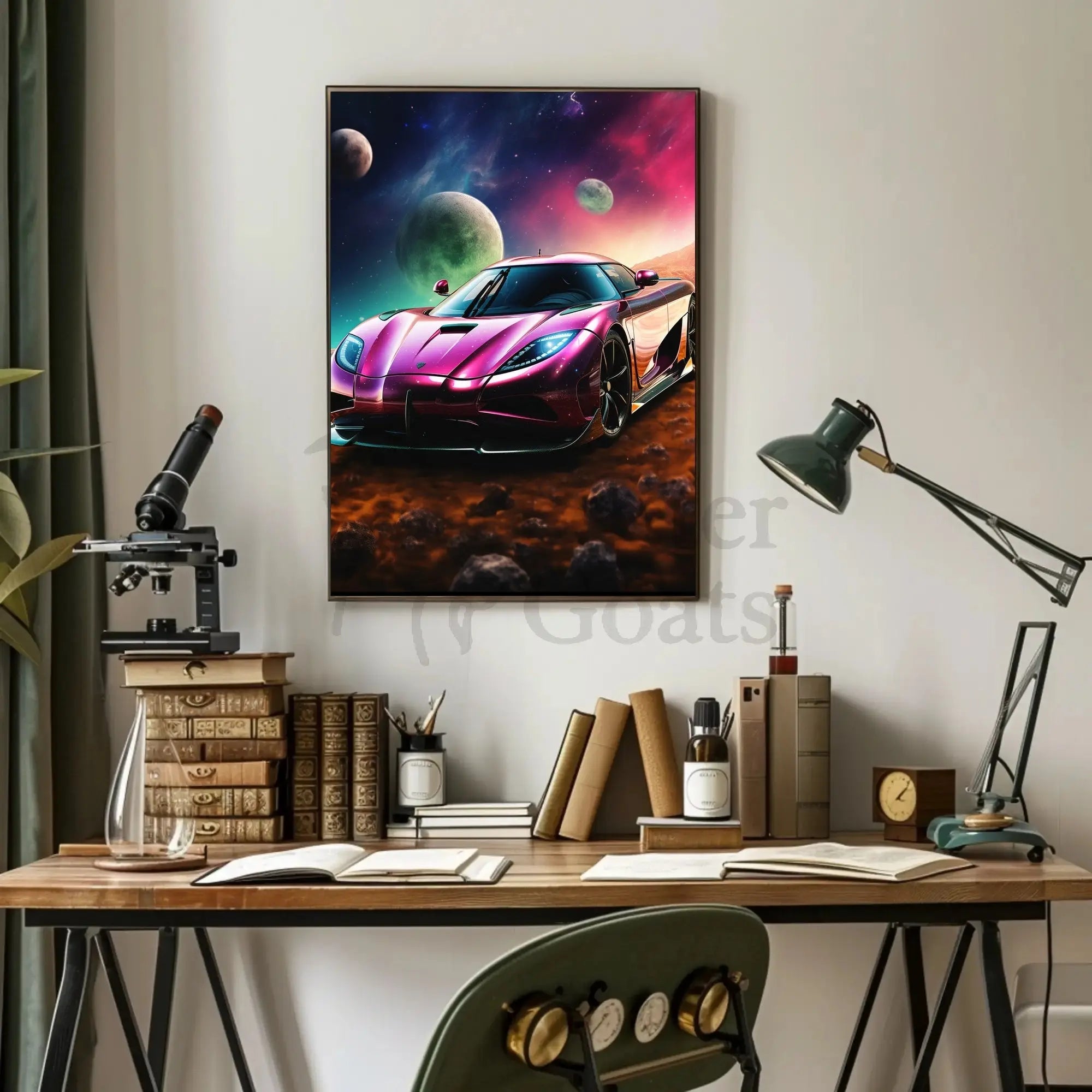 Futuristic Sports Car Outer Space Sci-Fi Poster PosterGoat