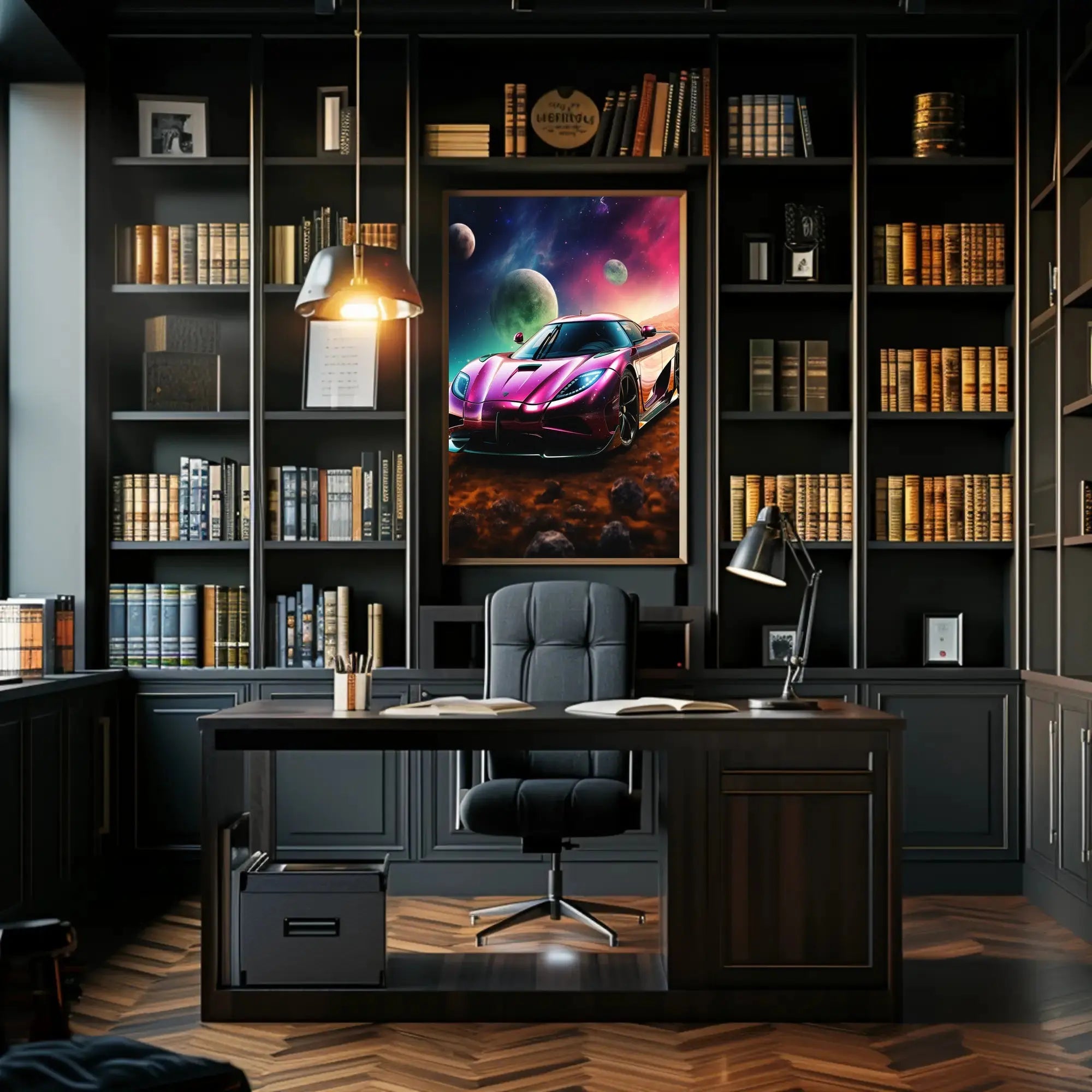 Futuristic Sports Car Outer Space Sci-Fi Poster PosterGoat