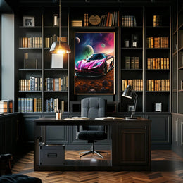 Futuristic Sports Car Outer Space Sci-Fi Poster PosterGoat