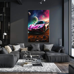 Futuristic Sports Car Outer Space Sci-Fi Poster PosterGoat