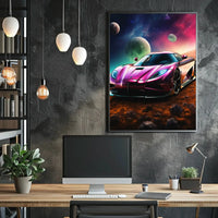 Futuristic Sports Car Outer Space Sci-Fi Poster PosterGoat