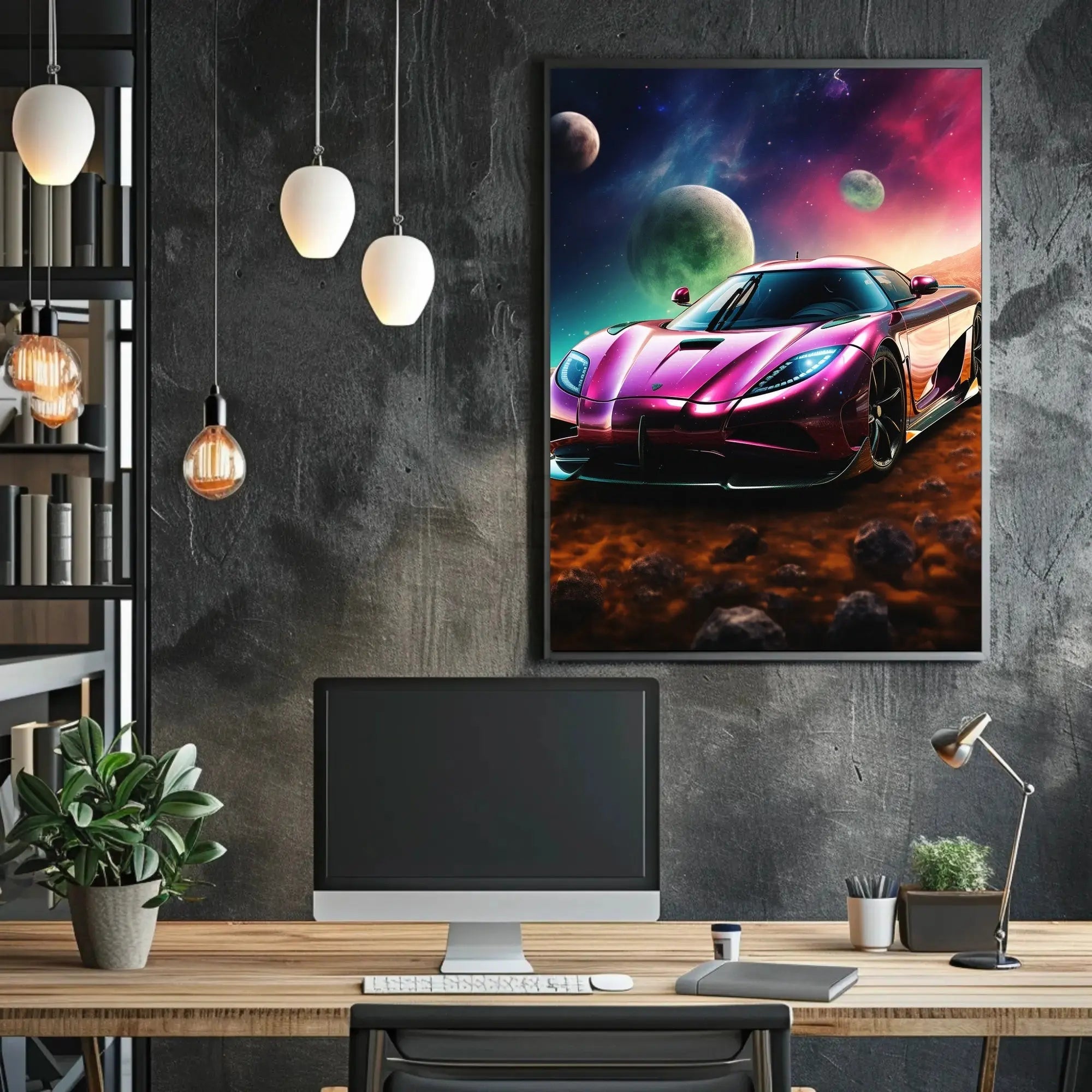 Futuristic Sports Car Outer Space Sci-Fi Poster PosterGoat