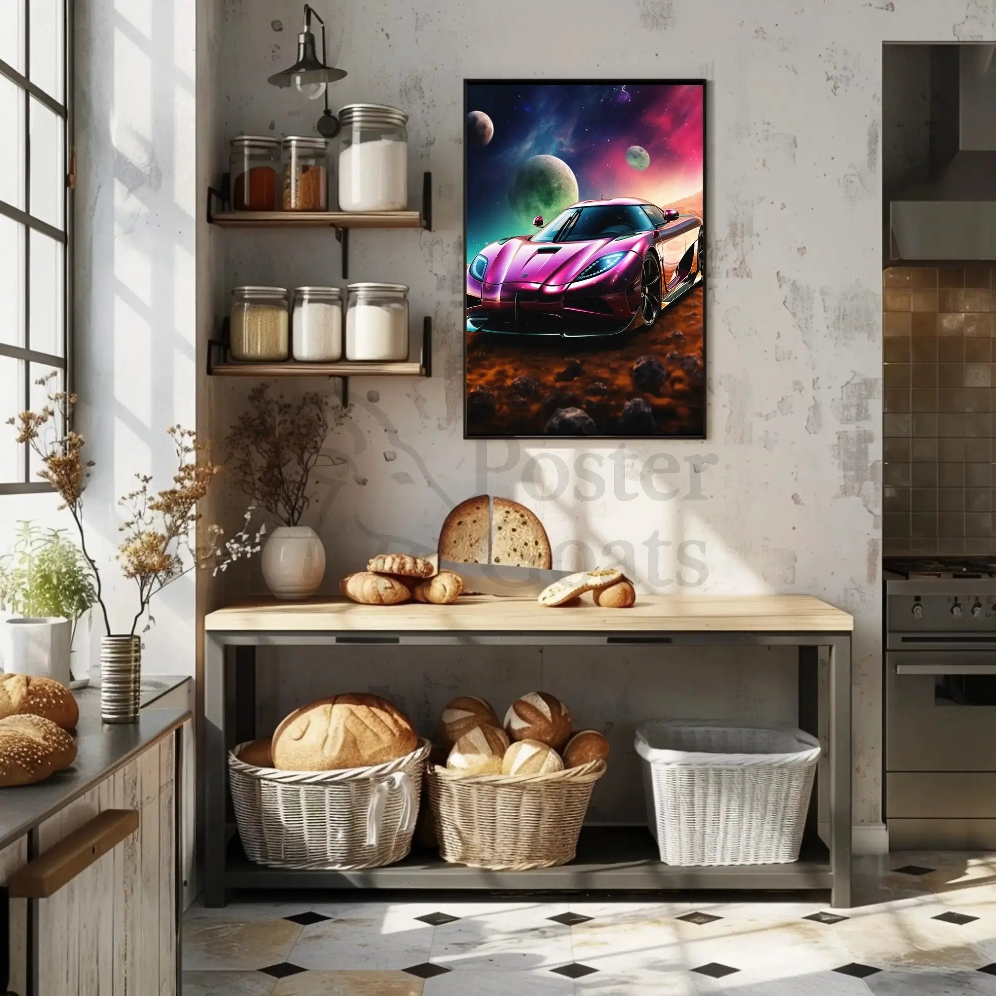 Futuristic Sports Car Outer Space Sci-Fi Poster PosterGoat