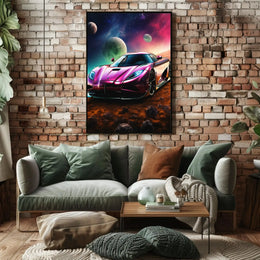 Futuristic Sports Car Outer Space Sci-Fi Poster PosterGoat