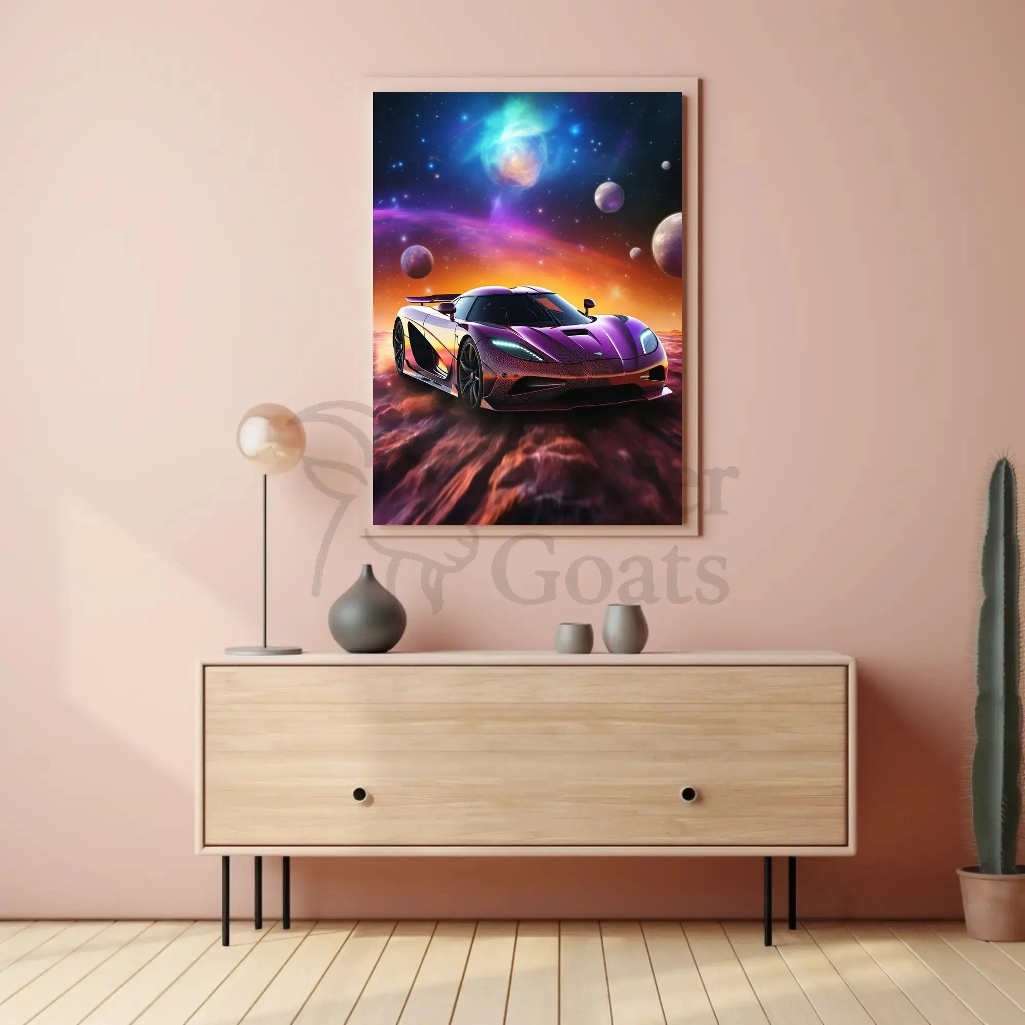 Futuristic Sports Car in Cosmic Sci-Fi Poster PosterGoat