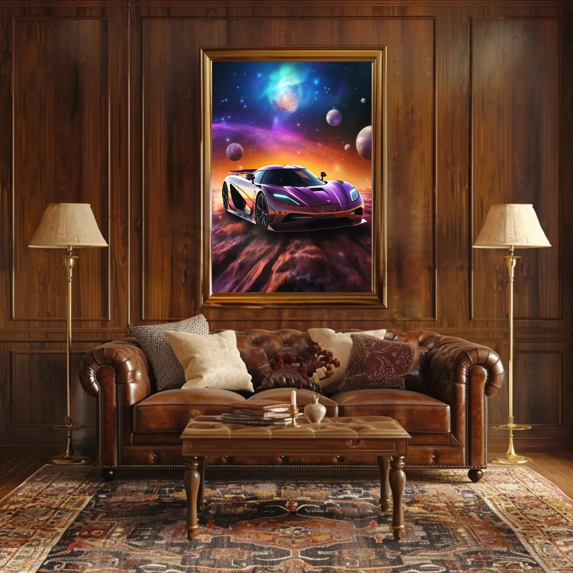 Futuristic Sports Car in Cosmic Sci-Fi Poster PosterGoat