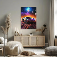 Futuristic Sports Car in Cosmic Sci-Fi Poster PosterGoat