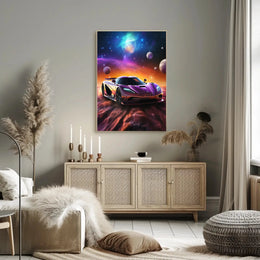 Futuristic Sports Car in Cosmic Sci-Fi Poster PosterGoat
