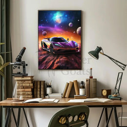 Futuristic Sports Car in Cosmic Sci-Fi Poster PosterGoat