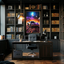 Futuristic Sports Car in Cosmic Sci-Fi Poster PosterGoat