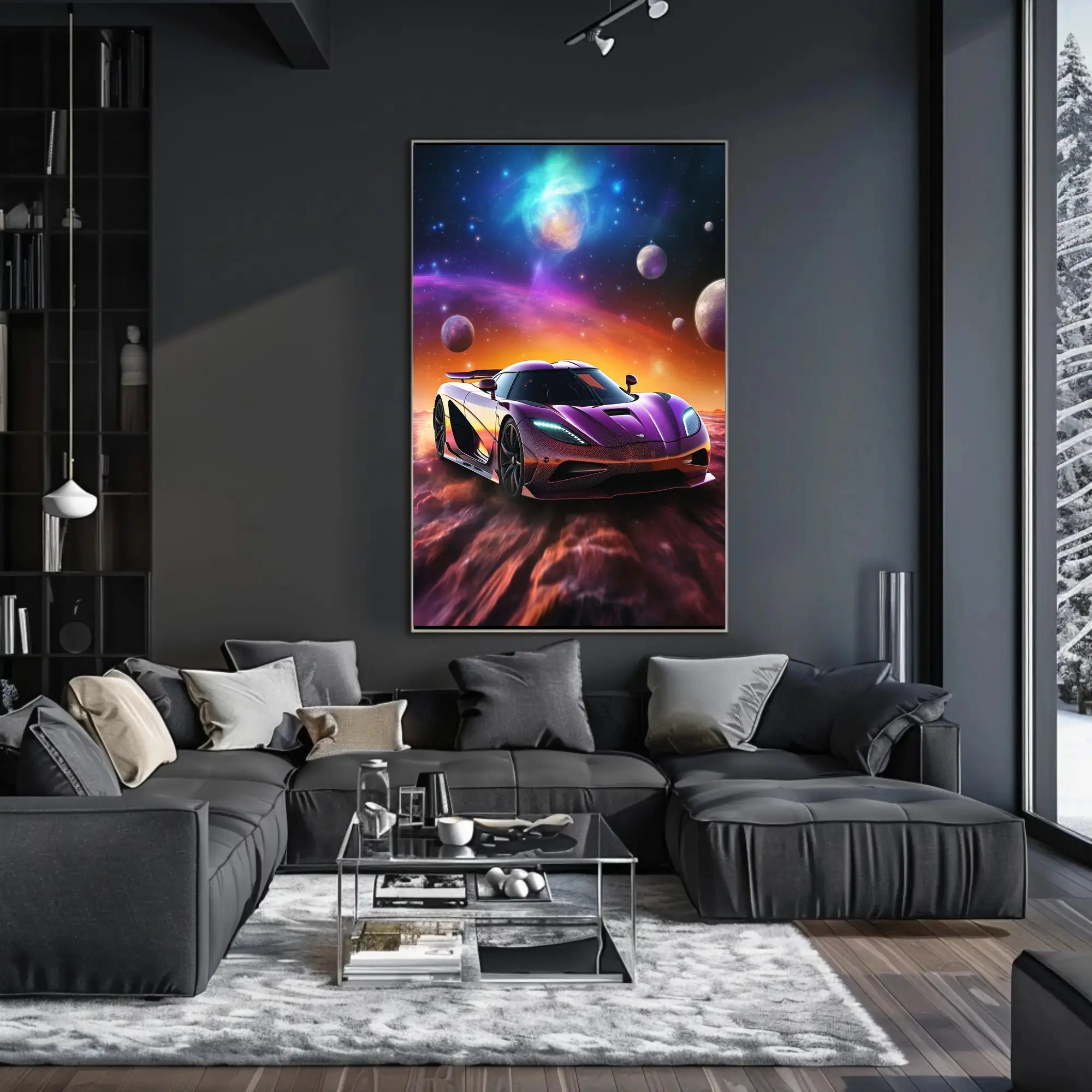 Futuristic Sports Car in Cosmic Sci-Fi Poster PosterGoat