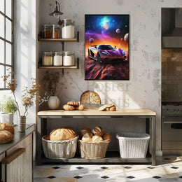 Futuristic Sports Car in Cosmic Sci-Fi Poster PosterGoat
