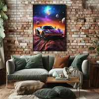 Futuristic Sports Car in Cosmic Sci-Fi Poster PosterGoat