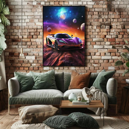 Futuristic Sports Car in Cosmic Sci-Fi Poster PosterGoat