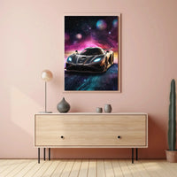 Futuristic Sports Car in Cosmic Space Futuristic Sci-Fi Poster PosterGoat