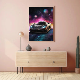Futuristic Sports Car in Cosmic Space Futuristic Sci-Fi Poster PosterGoat