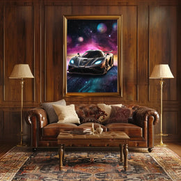 Futuristic Sports Car in Cosmic Space Futuristic Sci-Fi Poster PosterGoat