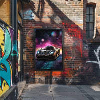 Futuristic Sports Car in Cosmic Space Futuristic Sci-Fi Poster PosterGoat