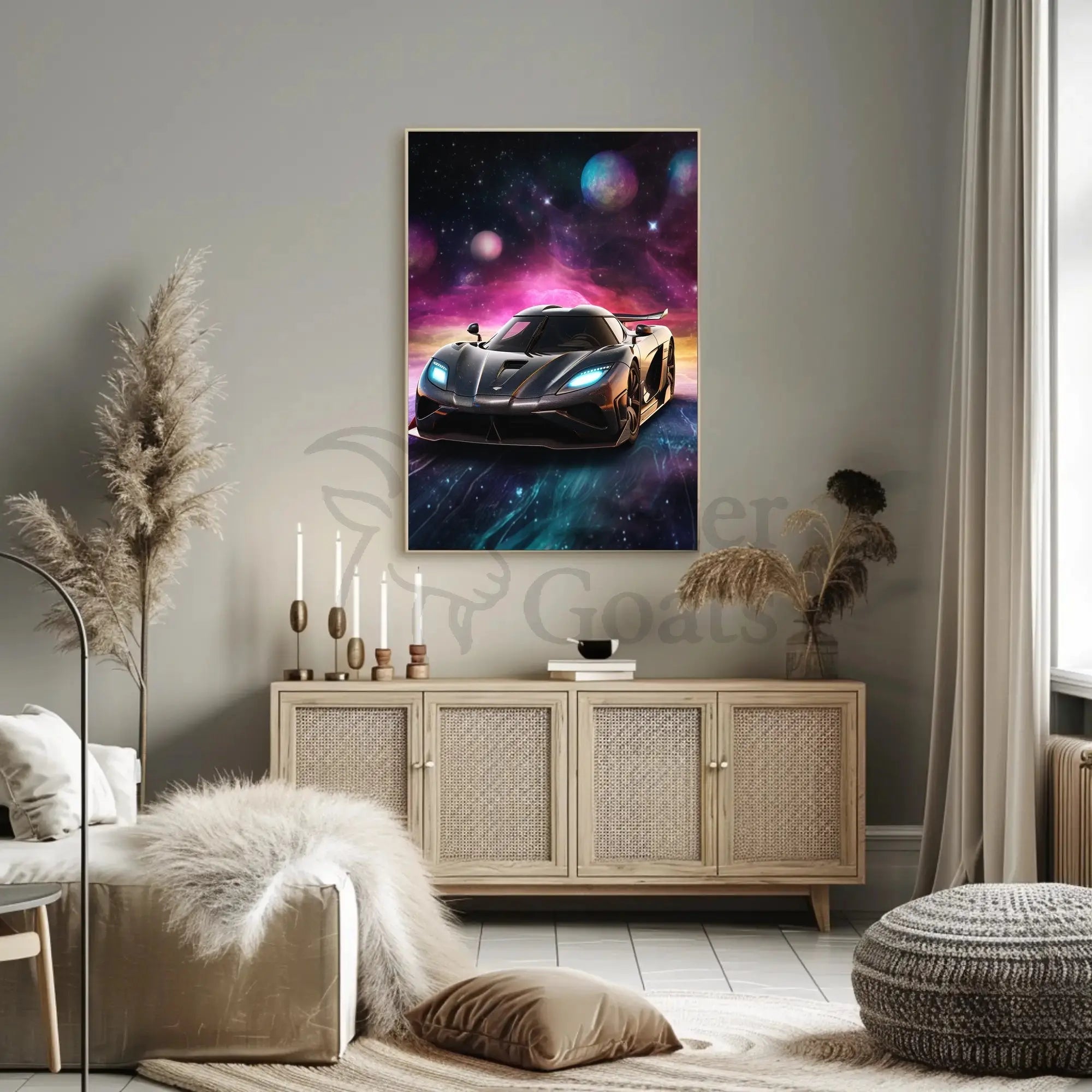 Futuristic Sports Car in Cosmic Space Futuristic Sci-Fi Poster PosterGoat