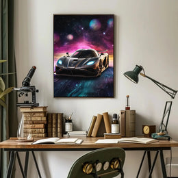 Futuristic Sports Car in Cosmic Space Futuristic Sci-Fi Poster PosterGoat