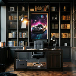 Futuristic Sports Car in Cosmic Space Futuristic Sci-Fi Poster PosterGoat