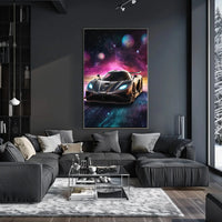 Futuristic Sports Car in Cosmic Space Futuristic Sci-Fi Poster PosterGoat