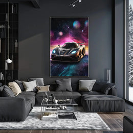 Futuristic Sports Car in Cosmic Space Futuristic Sci-Fi Poster PosterGoat