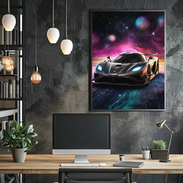 Futuristic Sports Car in Cosmic Space Futuristic Sci-Fi Poster PosterGoat