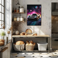 Futuristic Sports Car in Cosmic Space Futuristic Sci-Fi Poster PosterGoat