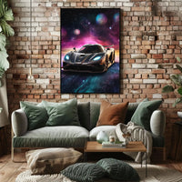 Futuristic Sports Car in Cosmic Space Futuristic Sci-Fi Poster PosterGoat