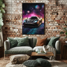 Futuristic Sports Car in Cosmic Space Futuristic Sci-Fi Poster PosterGoat